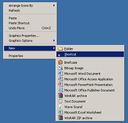 New Shortcut desktop menu