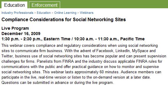 FINRA Social Networking Webinar